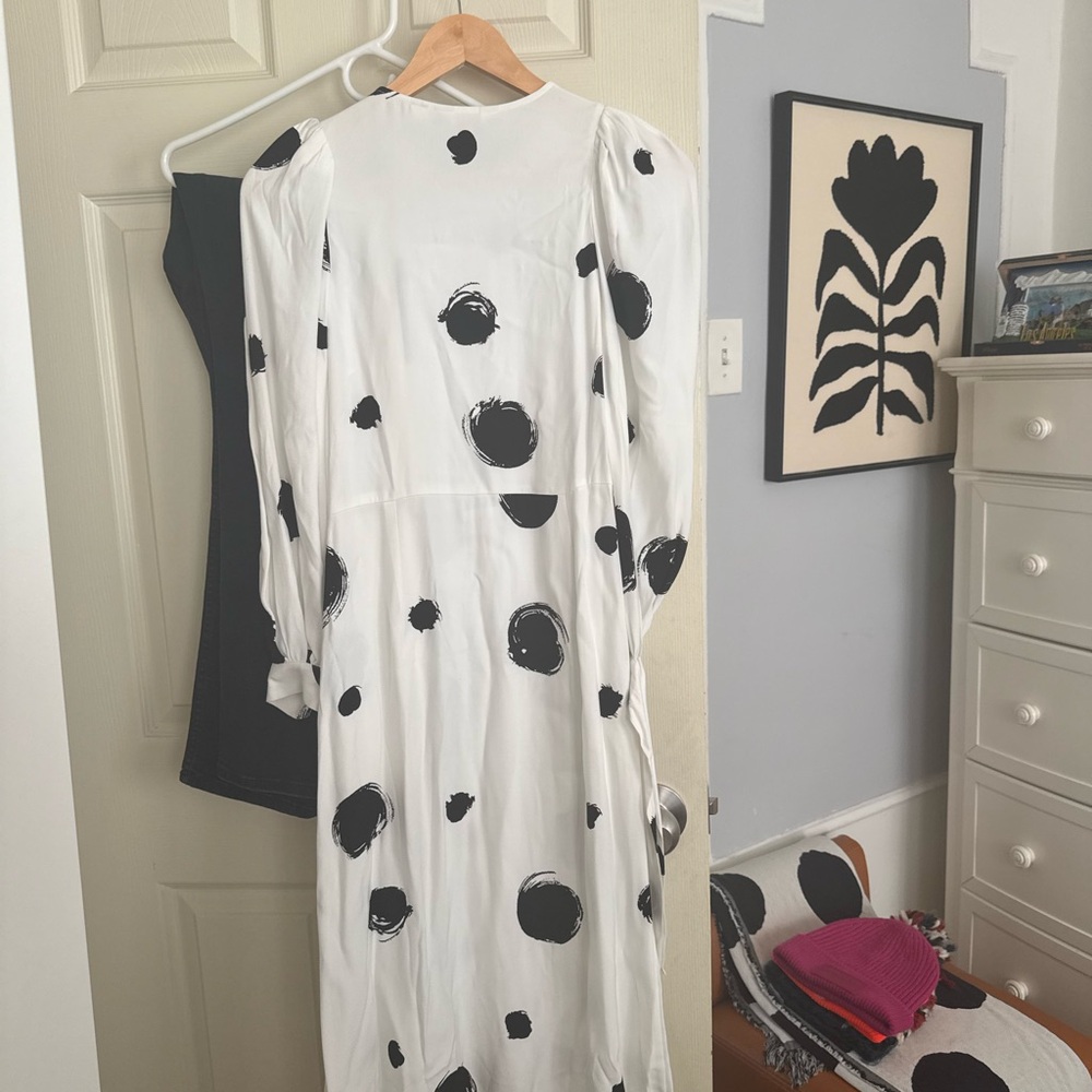 Ted Baker White and Black Maxi Gown with Bishop Sleeves